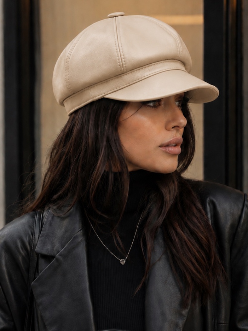 Genuine Lambskin Leather Newsboy Cap for Women – French-Style Beret Hat